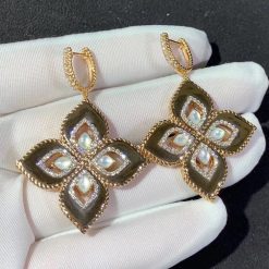 Roberto Coin Princess Flower Earrings in 18k Gold with Mother of Pearl and Diamonds