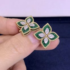 Roberto Coin Princess Flower Earrings in 18k Gold with Malachite and Diamonds