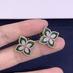 Roberto Coin Princess Flower Earrings In 18k Gold With Malachite And Diamonds (2)