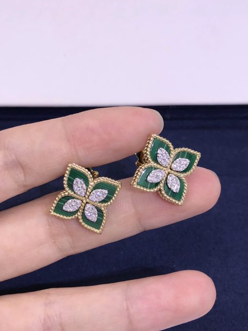 Roberto Coin Princess Flower Earrings In 18k Gold With Malachite And Diamonds (2)