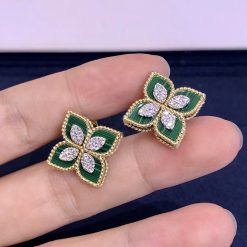 Roberto Coin Princess Flower Earrings In 18k Gold With Malachite And Diamonds (3)