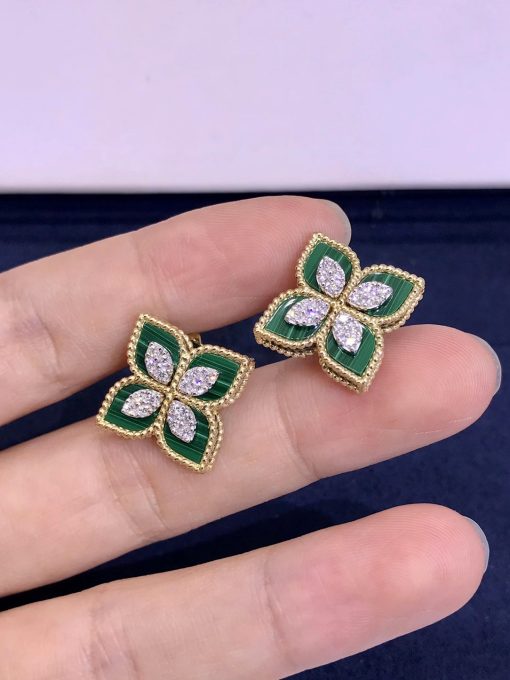 Roberto Coin Princess Flower Earrings In 18k Gold With Malachite And Diamonds (3)