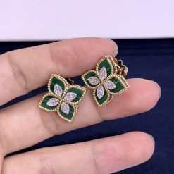 Roberto Coin Princess Flower Earrings In 18k Gold With Malachite And Diamonds (4)