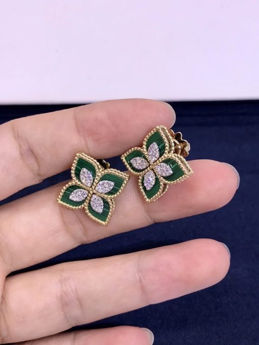 Roberto Coin Princess Flower Earrings In 18k Gold With Malachite And Diamonds (4)