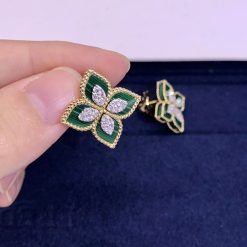 Roberto Coin Princess Flower Earrings In 18k Gold With Malachite And Diamonds (5)