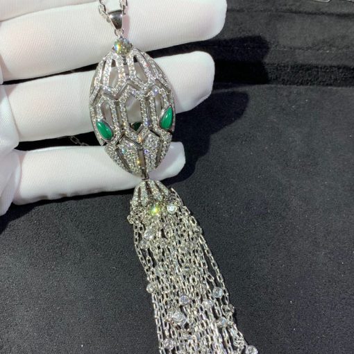 Bvlgari Serpenti Necklace White Gold Diamonds and Malachite