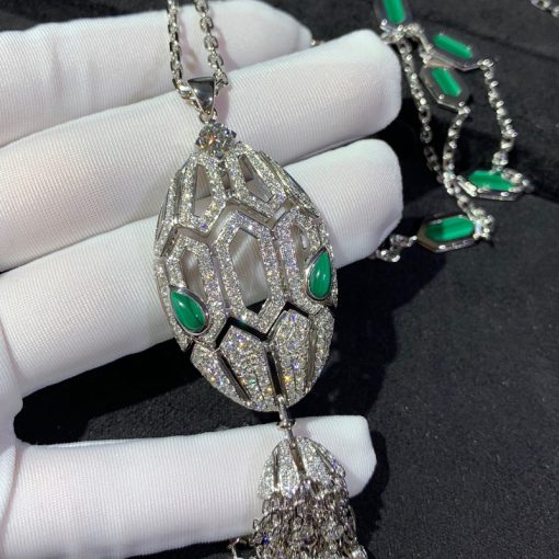 Bvlgari Serpenti Necklace White Gold Diamonds and Malachite