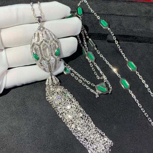 Bvlgari Serpenti Necklace White Gold Diamonds and Malachite