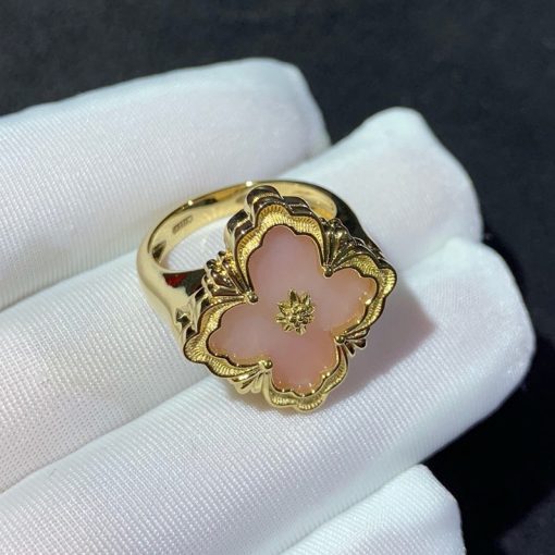 Buccellati Opera Color Ring in 18k Yellow Gold with Pink Fluo Enameled JAURIN012519