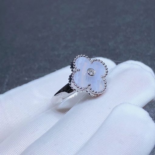 Van Cleef Arpels Vintage Alhambra Ring White Gold Diamon Chalcedony