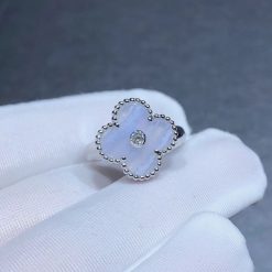 Van Cleef Arpels Vintage Alhambra Ring White Gold Diamon Chalcedony