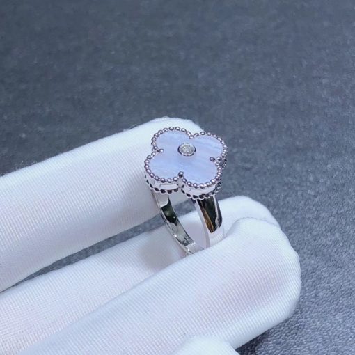 Van Cleef Arpels Vintage Alhambra Ring White Gold Diamon Chalcedony