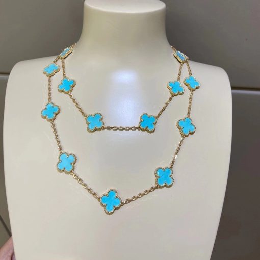 Van Cleef Arpels Vintage Alhambra Long Necklace 20 Motifs Turquoise (2)