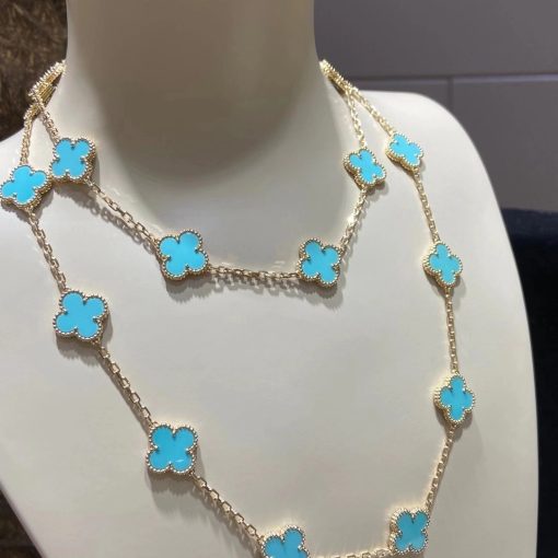 Van Cleef Arpels Vintage Alhambra Long Necklace 20 Motifs Turquoise (4)