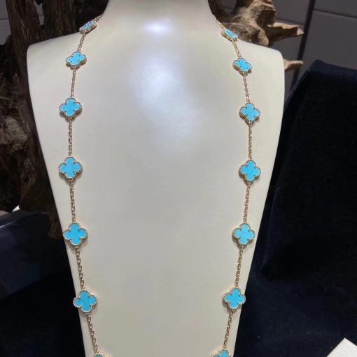 Van Cleef Arpels Vintage Alhambra Long Necklace 20 Motifs Turquoise (7)