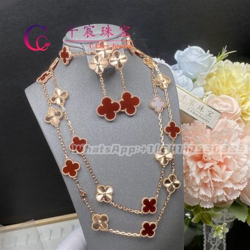 Van Cleef Arpels Vintage Alhambra Long Necklace 20 Motifs Rose gold, Carnelian VCARP7RO00