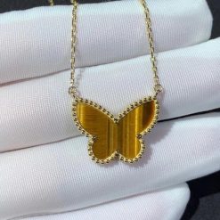 Van Cleef Arpels Lucky Alhambra Butterfly Pendant Yellow Gold, Tiger's Eye VCARD98500