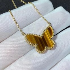 Van Cleef Arpels Lucky Alhambra Butterfly Pendant Yellow Gold, Tiger's Eye VCARD98500