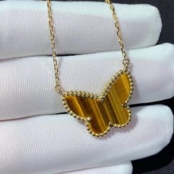 Van Cleef Arpels Lucky Alhambra Butterfly Pendant Yellow Gold, Tiger's Eye VCARD98500