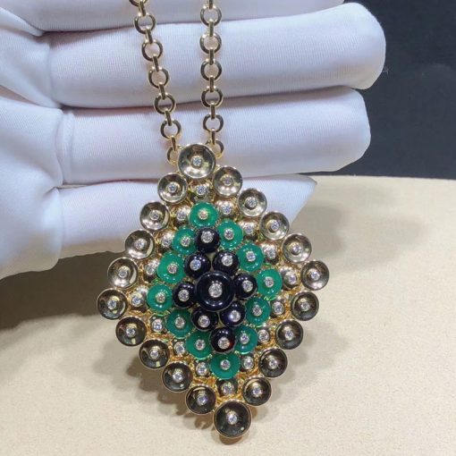 Van Cleef Arpels Bouton D'or Pendant with Detachable Brooch Yellow Gold Chrysoprase Onyx Diamonds VCARO9MU00