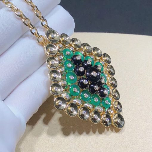 Van Cleef Arpels Bouton D'or Pendant with Detachable Brooch Yellow Gold Chrysoprase Onyx Diamonds VCARO9MU00