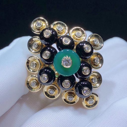 Van Cleef Arpels Bouton D'or Ring Yellow Gold, Chrysoprase Onyx VCARO9MW00