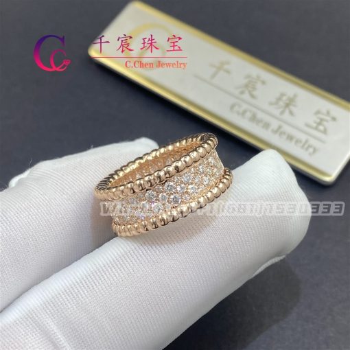 Van Cleef Arpels Perlée Diamonds Ring, 3 Rows Rose Gold Diamond VCARN9WE00