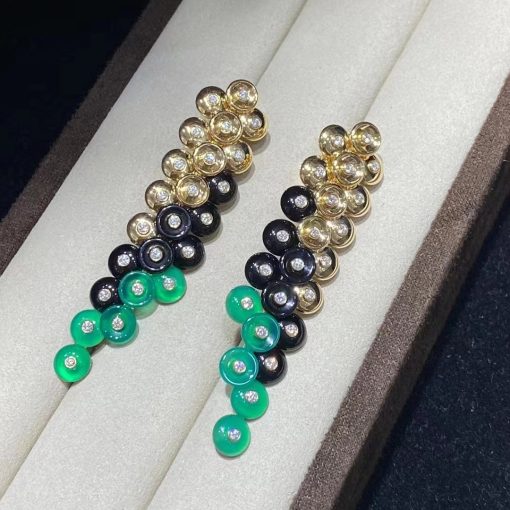 Van Cleef Arpels Bouton D'or Earrings Chrysoprase, Diamond, Onyx VCARO77200