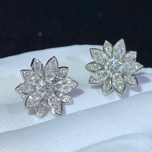 Van Cleef Arpels Lotus Earrings, Small Model Diamond VCARO96B00