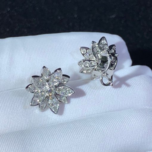 Van Cleef Arpels Lotus Earrings, Small Model Diamond VCARO96B00