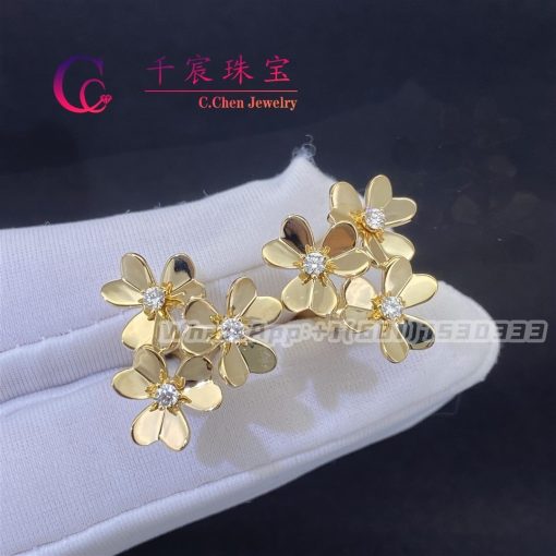 Van Cleef Arpels Frivole Earrings 3 Flowers Mini Model Yellow Gold VCARP2DV00