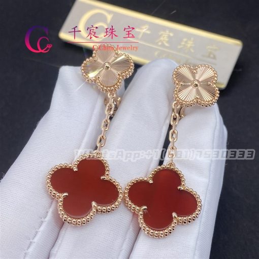 Van Cleef Arpels Magic Alhambra Earrings 2 Motifs Rose Gold Carnelian VCARP7RQ00