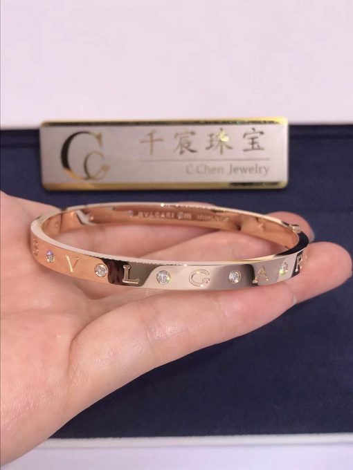 Bvlgari rose gold bangle Bracelet set with twelve diamonds 354024