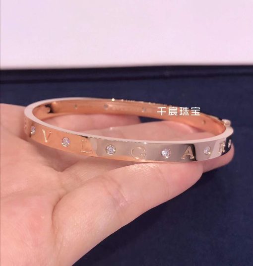 Bvlgari rose gold bangle Bracelet set with twelve diamonds 354024