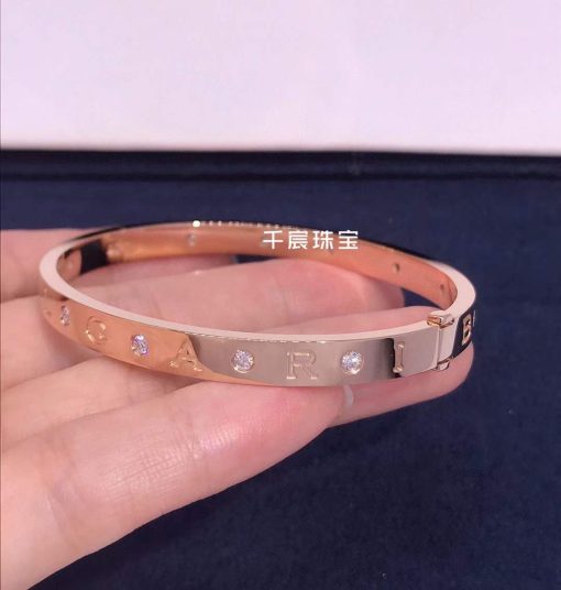 Bvlgari rose gold bangle Bracelet set with twelve diamonds 354024