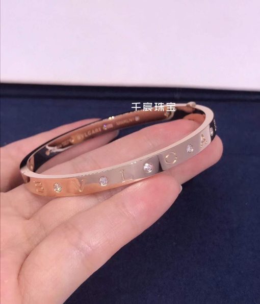 Bvlgari rose gold bangle Bracelet set with twelve diamonds 354024