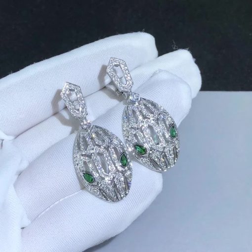 Bvlgari Serpenti Earrings White Gold Full Diamond Pave 352756