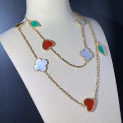 Van Cleef Arpels Lucky Alhambra long necklace 12 motifs Carnelian Malachite Mother-of-pearl Tiger Eye VCARD80100