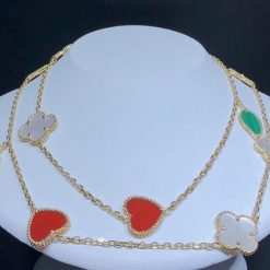 Van Cleef Arpels Lucky Alhambra long necklace 12 motifs Carnelian Malachite Mother-of-pearl Tiger Eye VCARD80100