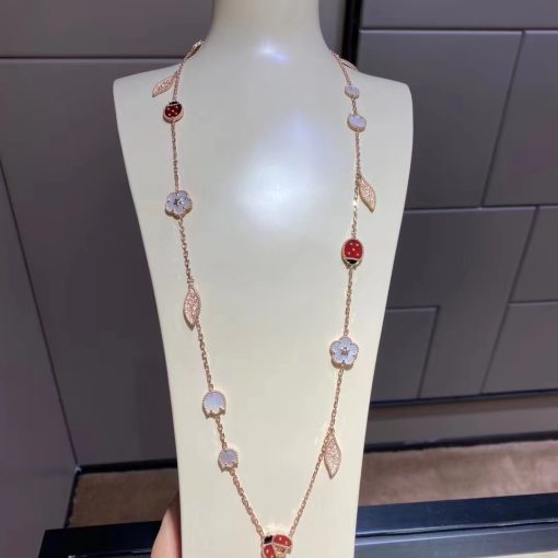 Van Cleef Arpels Lucky Spring Long Necklace 15 Motifs Rose Gold Carnelian Mother-of-pearl, Onyx VCARP7RT00