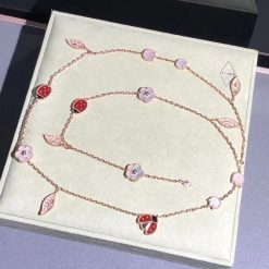 Van Cleef Arpels Lucky Spring Long Necklace 15 Motifs Rose Gold Carnelian Mother-of-pearl, Onyx VCARP7RT00