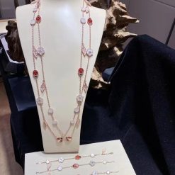 Van Cleef Arpels Lucky Spring Long Necklace 15 Motifs Rose Gold Carnelian Mother-of-pearl, Onyx VCARP7RT00