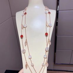 Van Cleef Arpels Lucky Spring Long Necklace 15 Motifs Rose Gold Carnelian Mother-of-pearl, Onyx VCARP7RT00