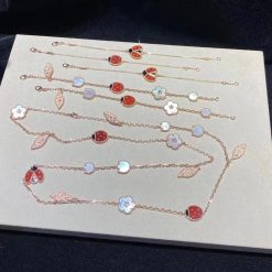 Van Cleef Arpels Lucky Spring Long Necklace 15 Motifs Rose Gold Carnelian Mother-of-pearl, Onyx VCARP7RT00