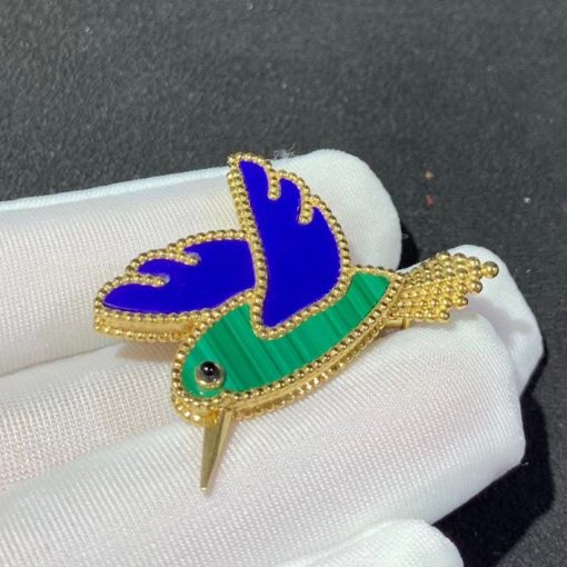 Van Cleef & Arpels Lucky Animals Hummingbird Clip Lapis Lazuli, Malachite, Onyx VCARP2B000