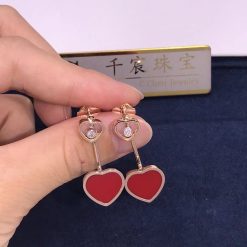 Chopard Happy Hearts Earrings, Ethical Rose Gold, Diamonds Red Stone 83A082-5801