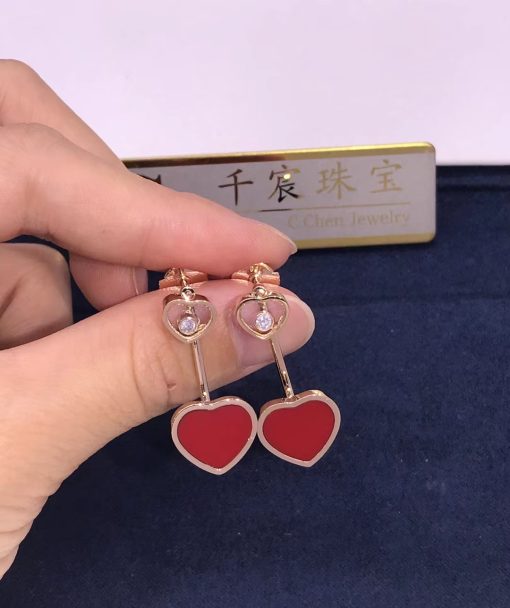 Chopard Happy Hearts Earrings, Ethical Rose Gold, Diamonds Red Stone 83A082-5801