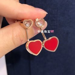 Chopard Happy Hearts Earrings, Ethical Rose Gold, Diamonds Red Stone 83A082-5801