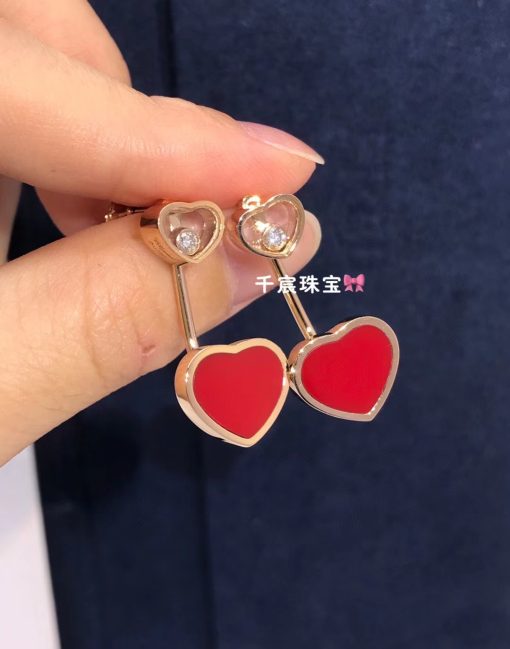 Chopard Happy Hearts Earrings, Ethical Rose Gold, Diamonds Red Stone 83A082-5801