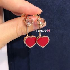 Chopard Happy Hearts Earrings, Ethical Rose Gold, Diamonds Red Stone 83A082-5801